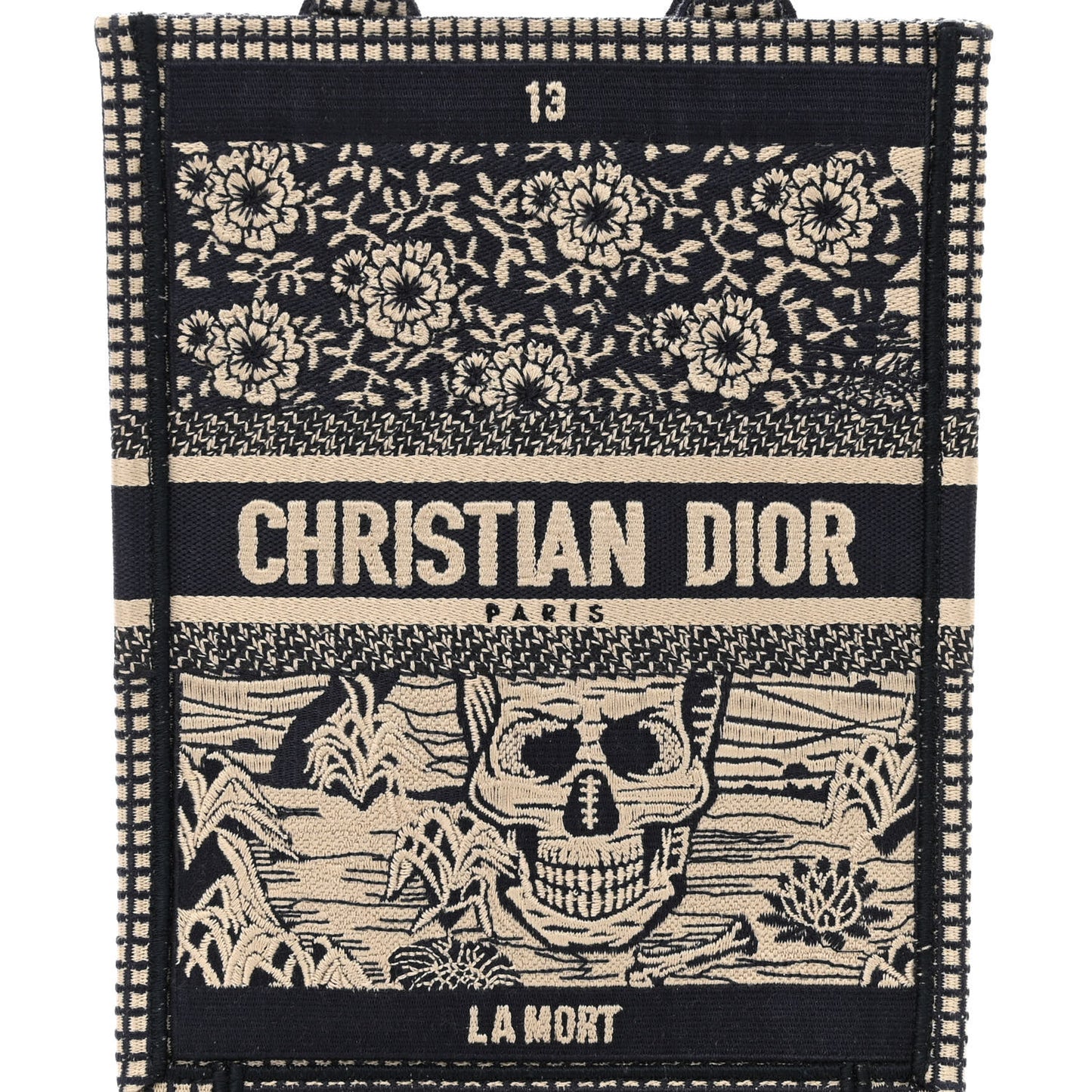 Embroidered La Mort Tarot Vertical Book Tote Blue