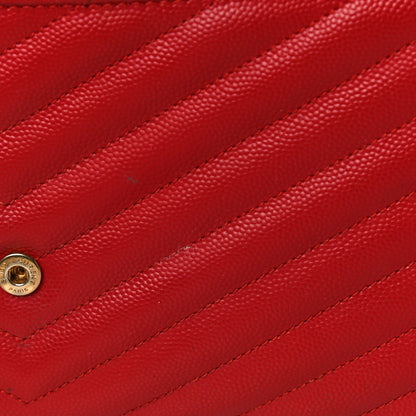 Saint Laurent Grain De Poudre Matelasse Chevron Monogram Chain Wallet New Red 18 of 21