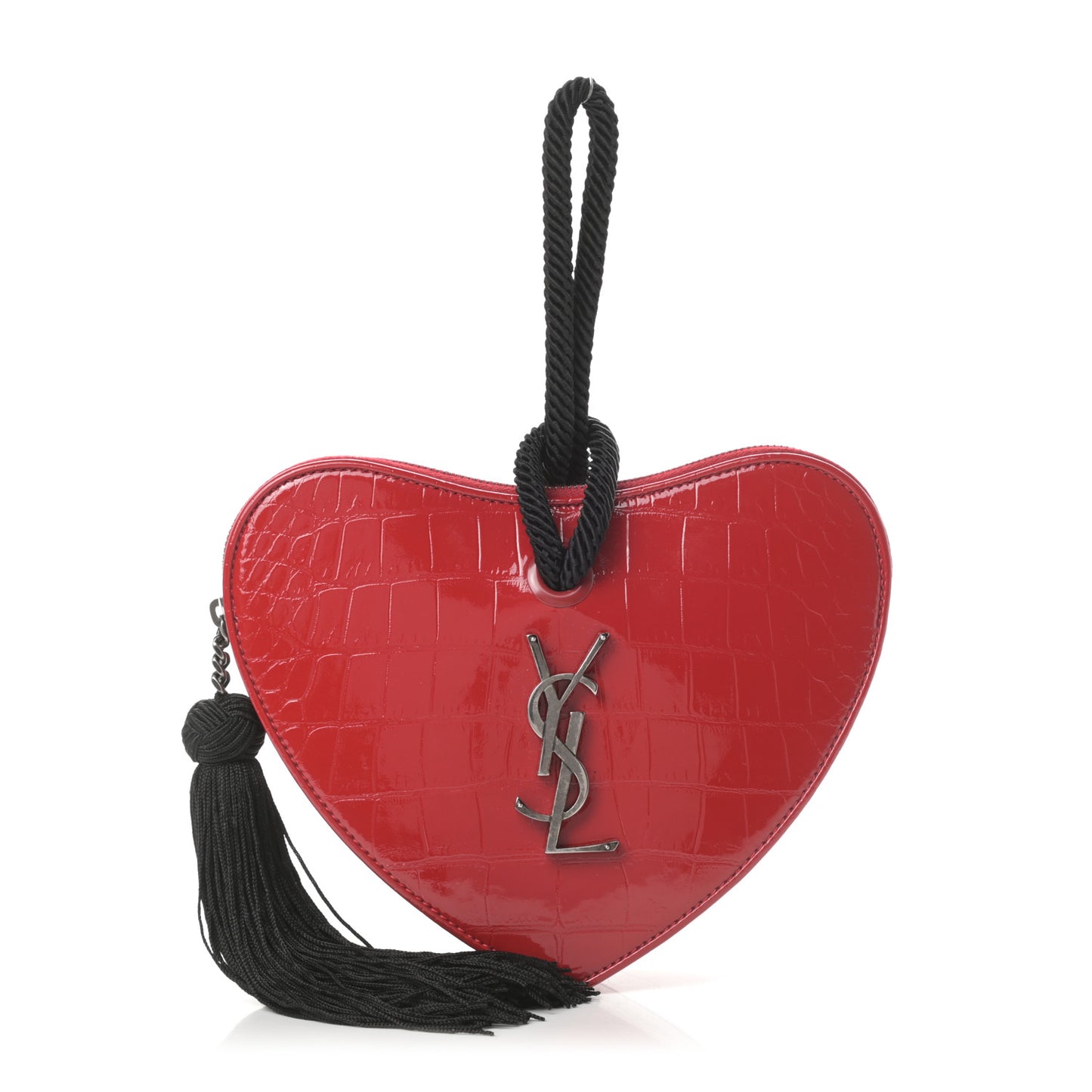 Patent Crocodile Embossed Sac Coeur Heart Shaped Clutch Red