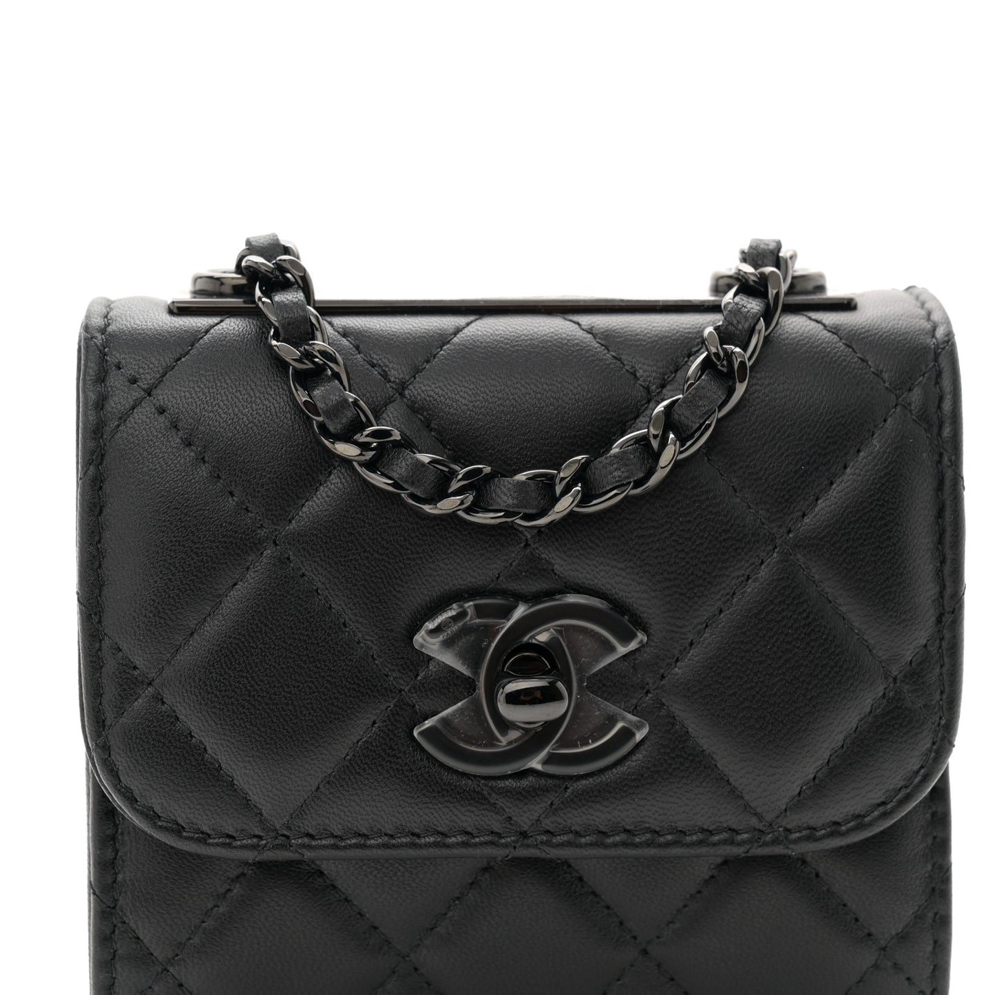 Lambskin Quilted Mini Trendy CC Clutch With Chain So Black