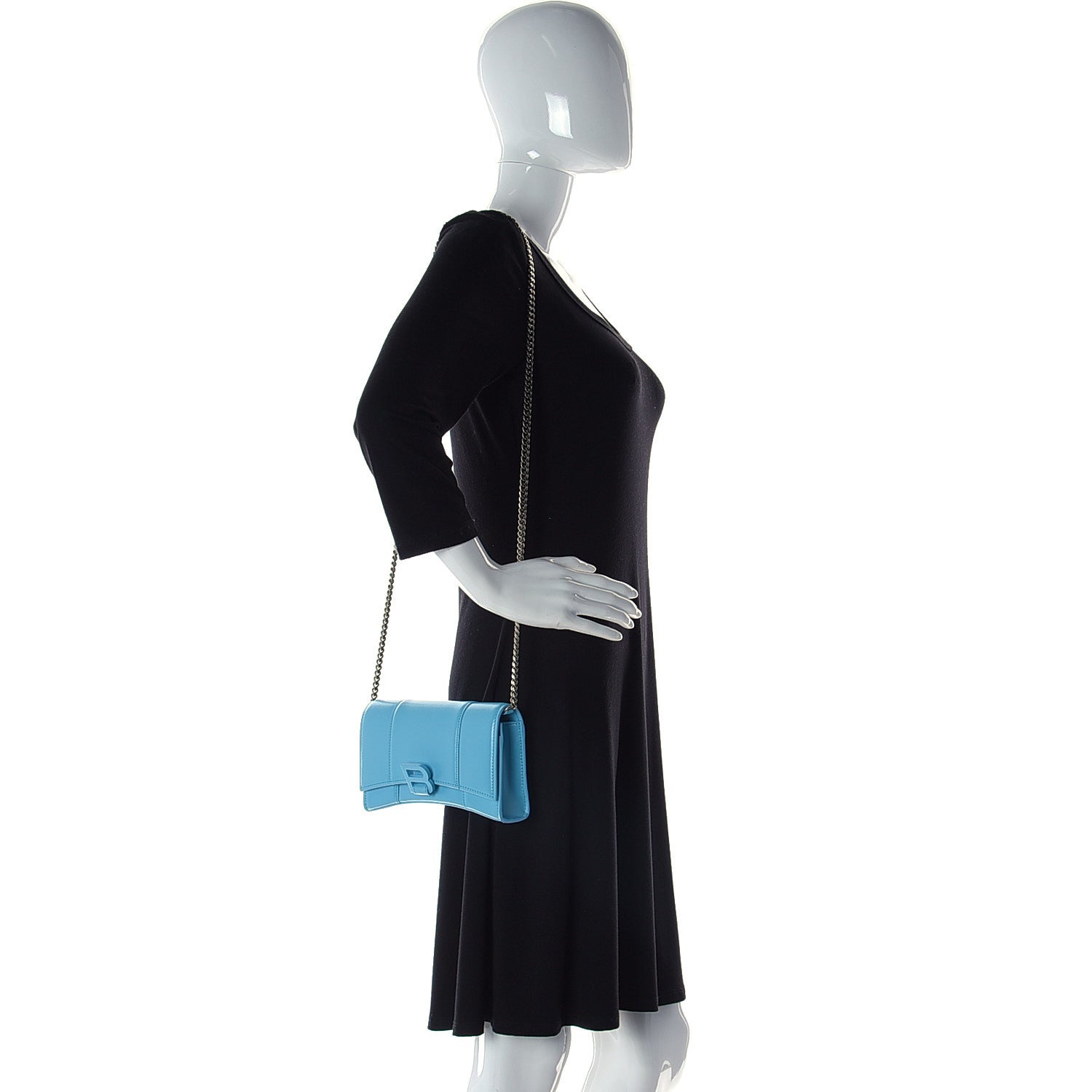 Balenciaga Shiny Box Calfskin Tonal B Hourglass Chain Bag Azur 2 of 9