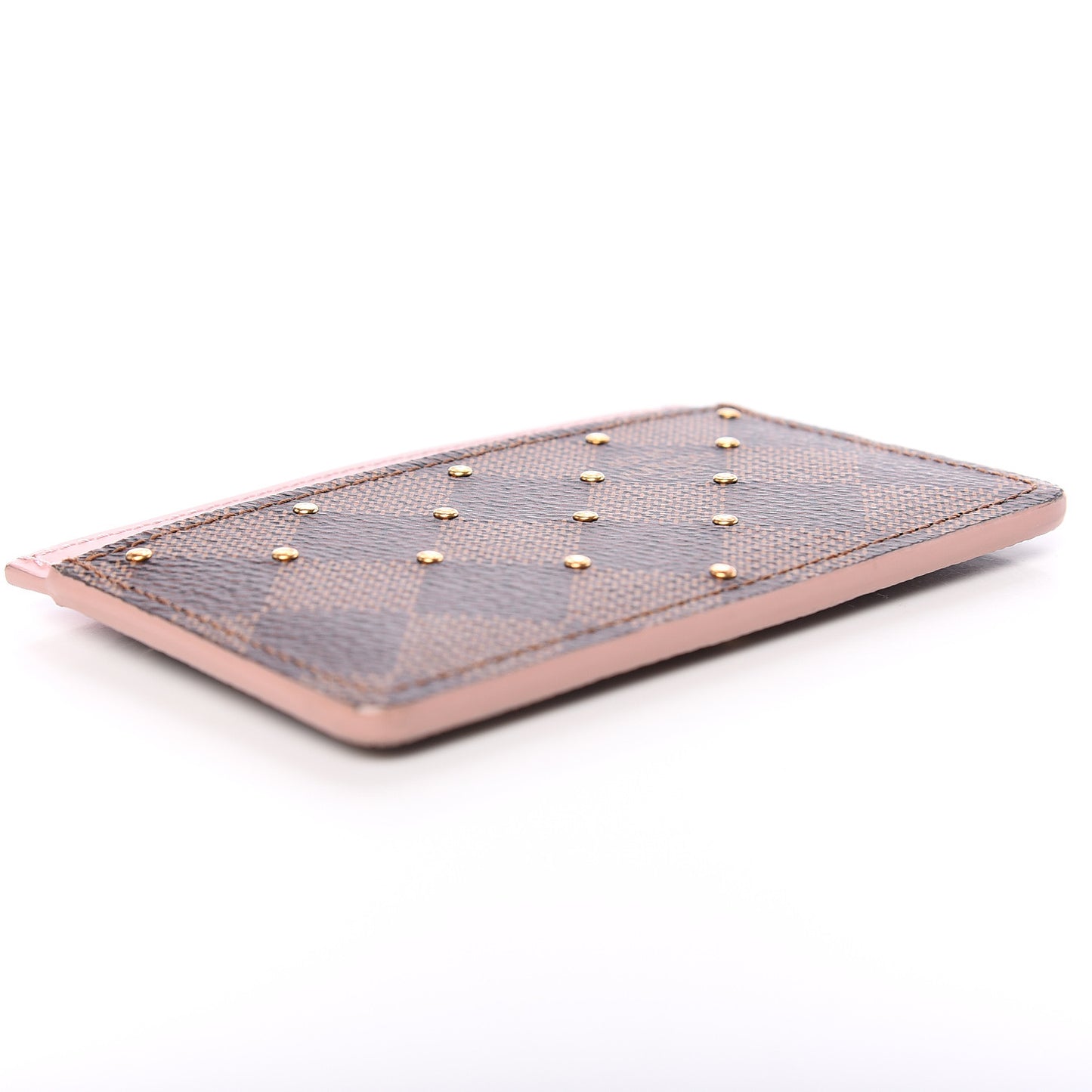 Damier Ebene Studded Card Holder Rose Ballerine