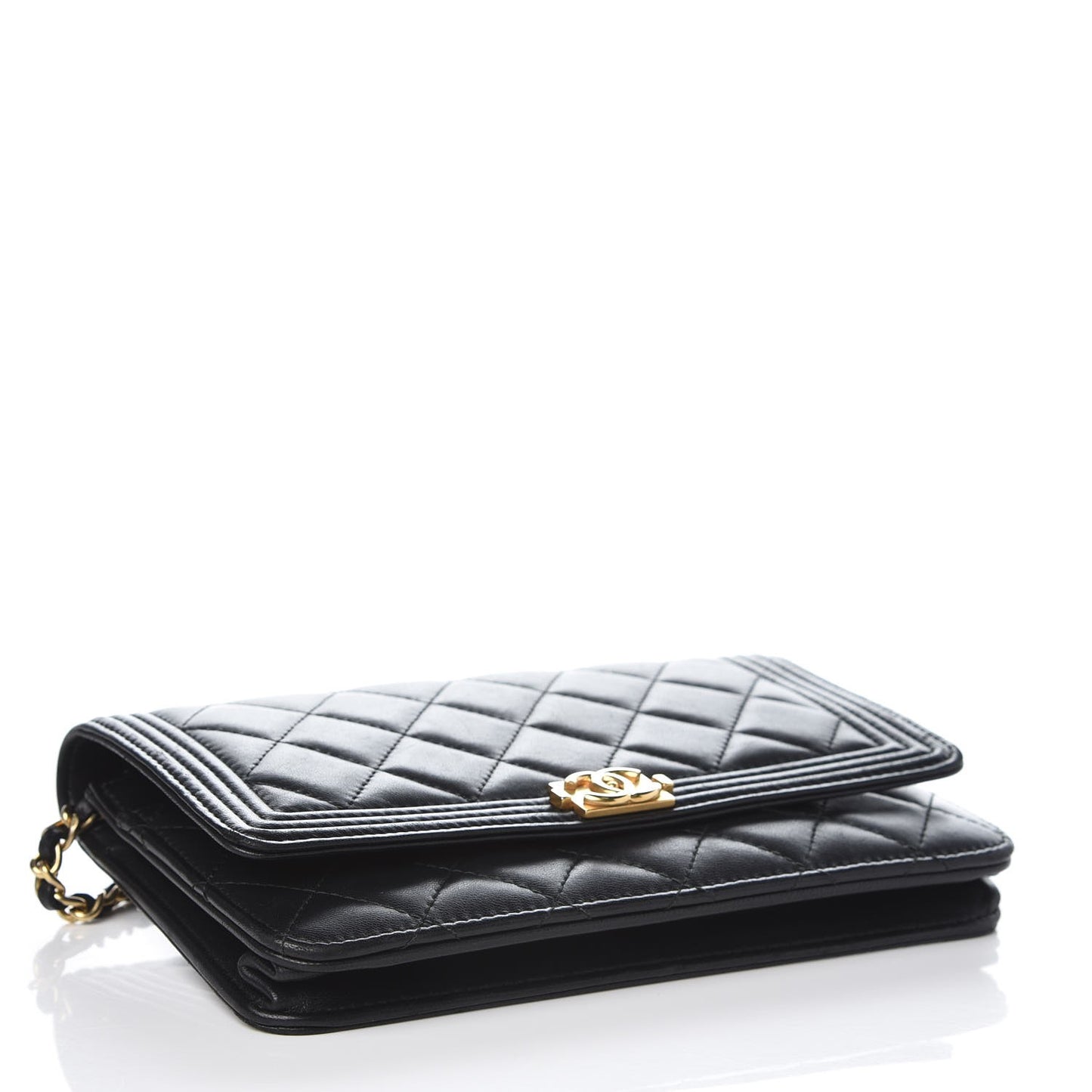 Lambskin Quilted Boy Wallet On Chain WOC Black