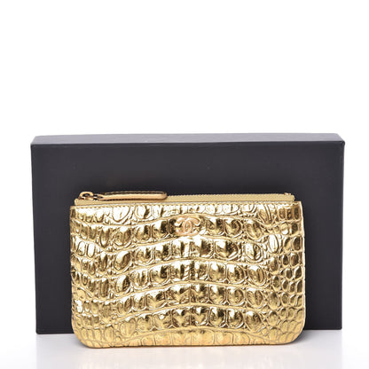 Chanel Metallic Calfskin Crocodile Embossed Cocodile Cosmetic Case Gold 15 of 16