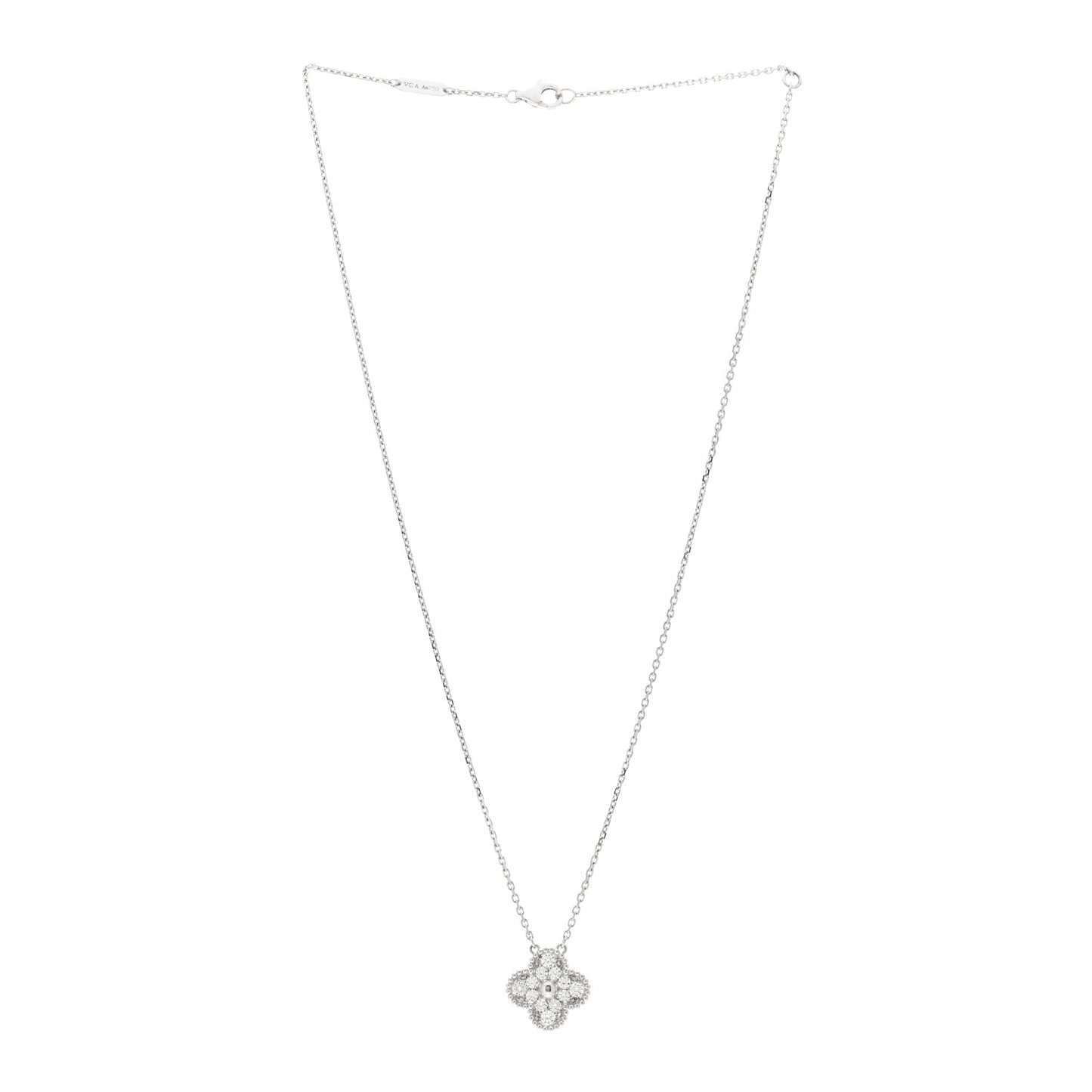 18K White Gold Diamond Vintage Alhambra Pendant Necklace