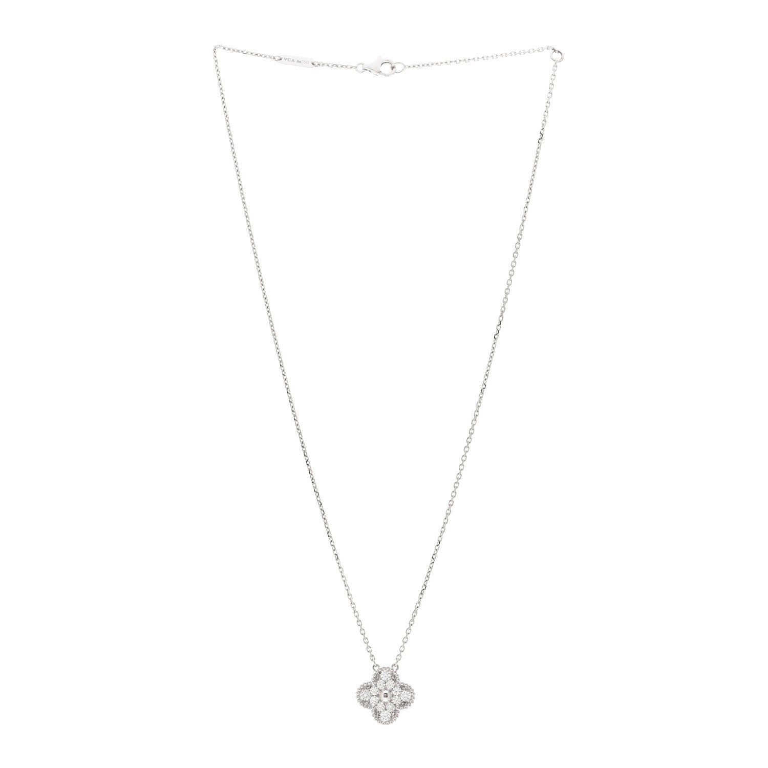 Van Cleef & Arpels 18K White Gold Diamond Vintage Alhambra Pendant Necklace 3 of 6