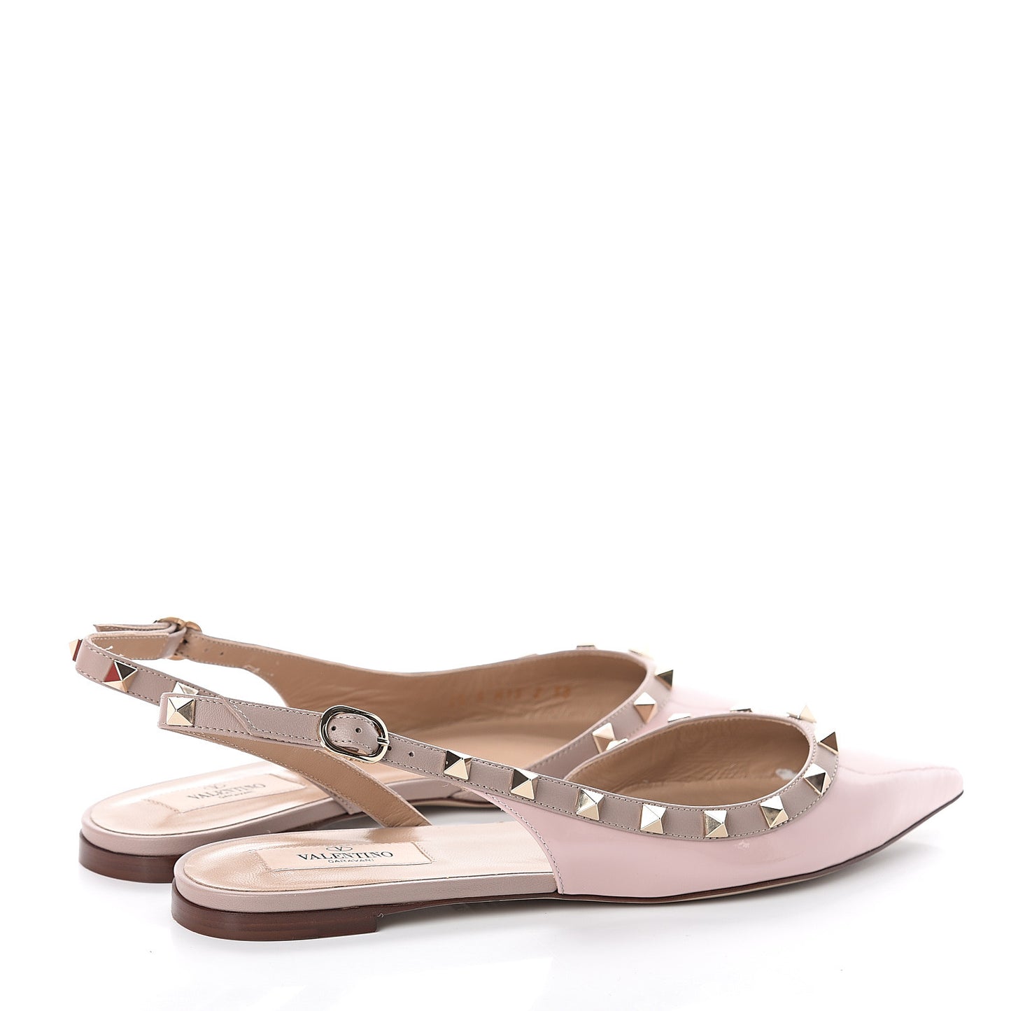 Patent Rockstud Slingback Flats 38 Water Rose Poudre