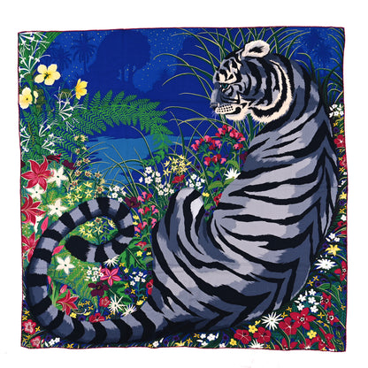 Hermes Cashmere Silk Tyger Tyger Shawl 140 Bleu Dur Vert Gris 1 of 3