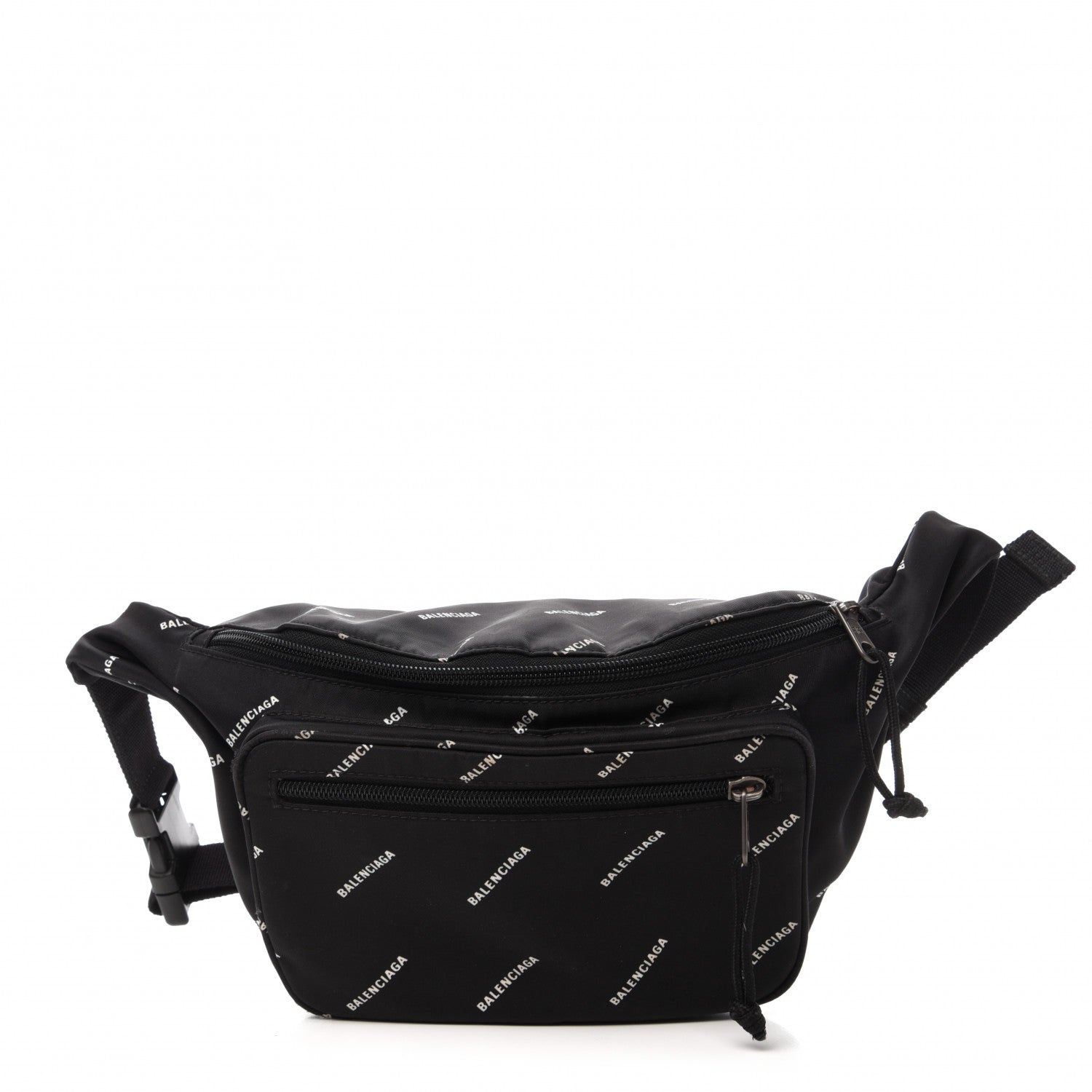 Balenciaga Twill Nylon Allover Logo Explorer Beltpack Black White 1 of 14