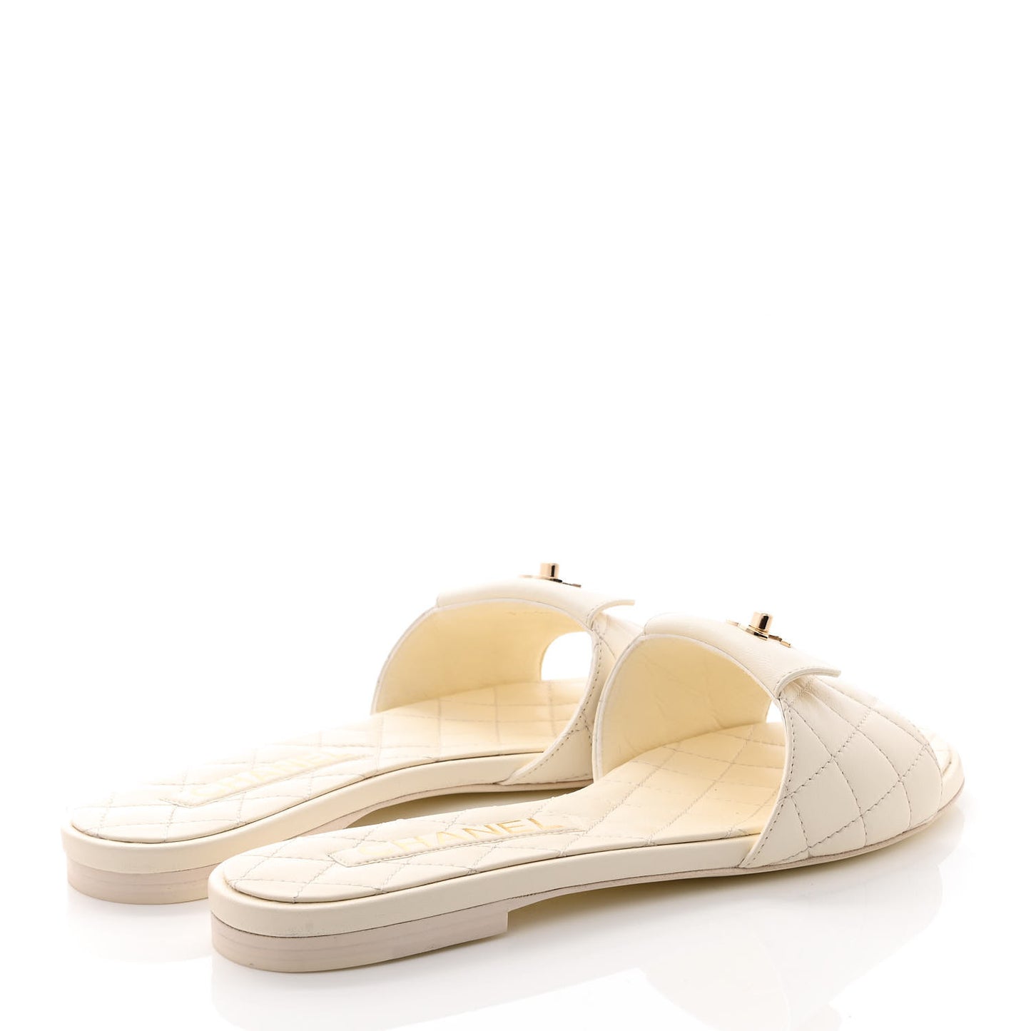 Lambskin Quilted CC Turnlock Sandals 37 Ivory