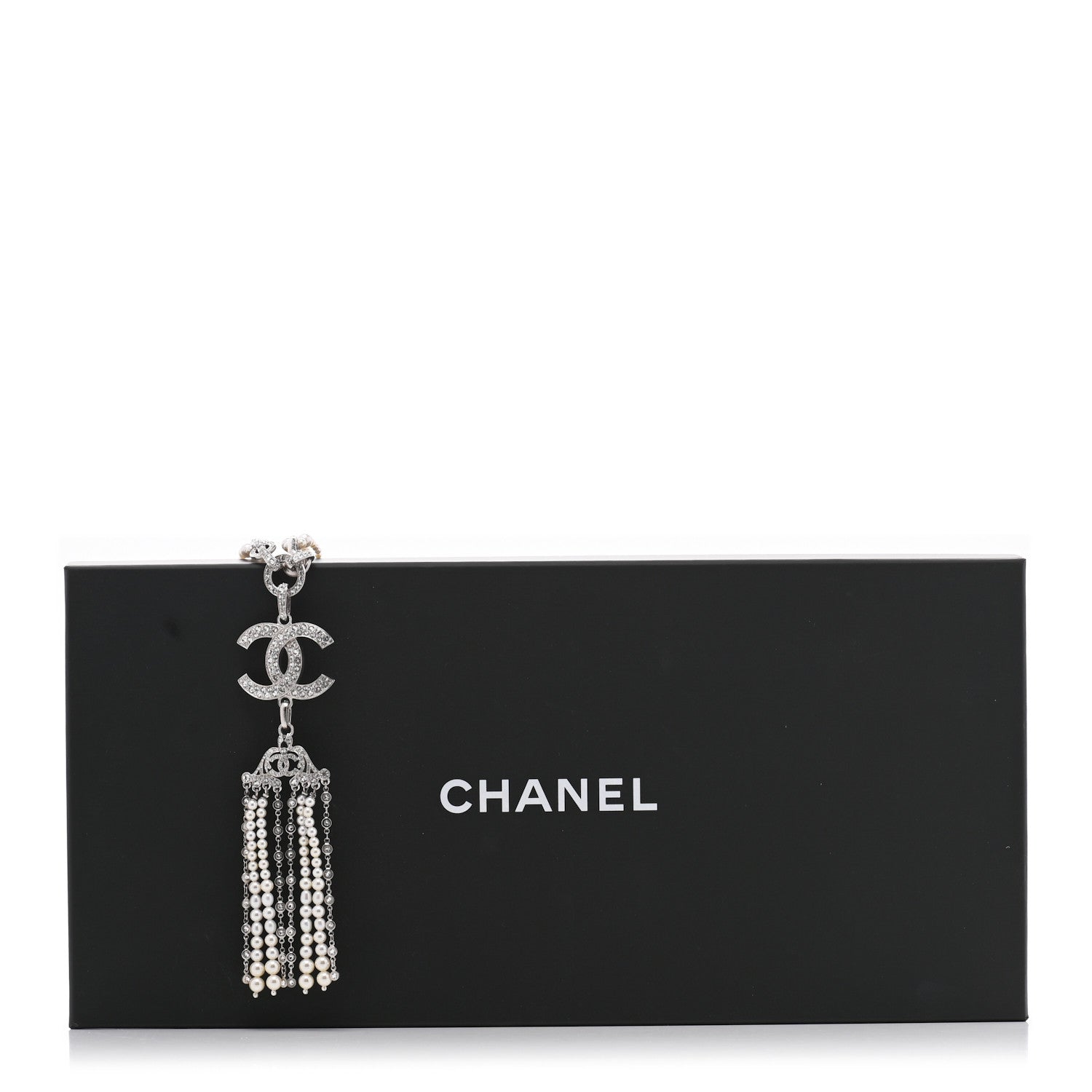 Chanel Crystal Pearl CC Drop Necklace Silver 7 of 7