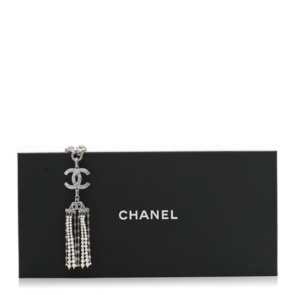 Chanel Crystal Pearl CC Drop Necklace Silver 7 of 7