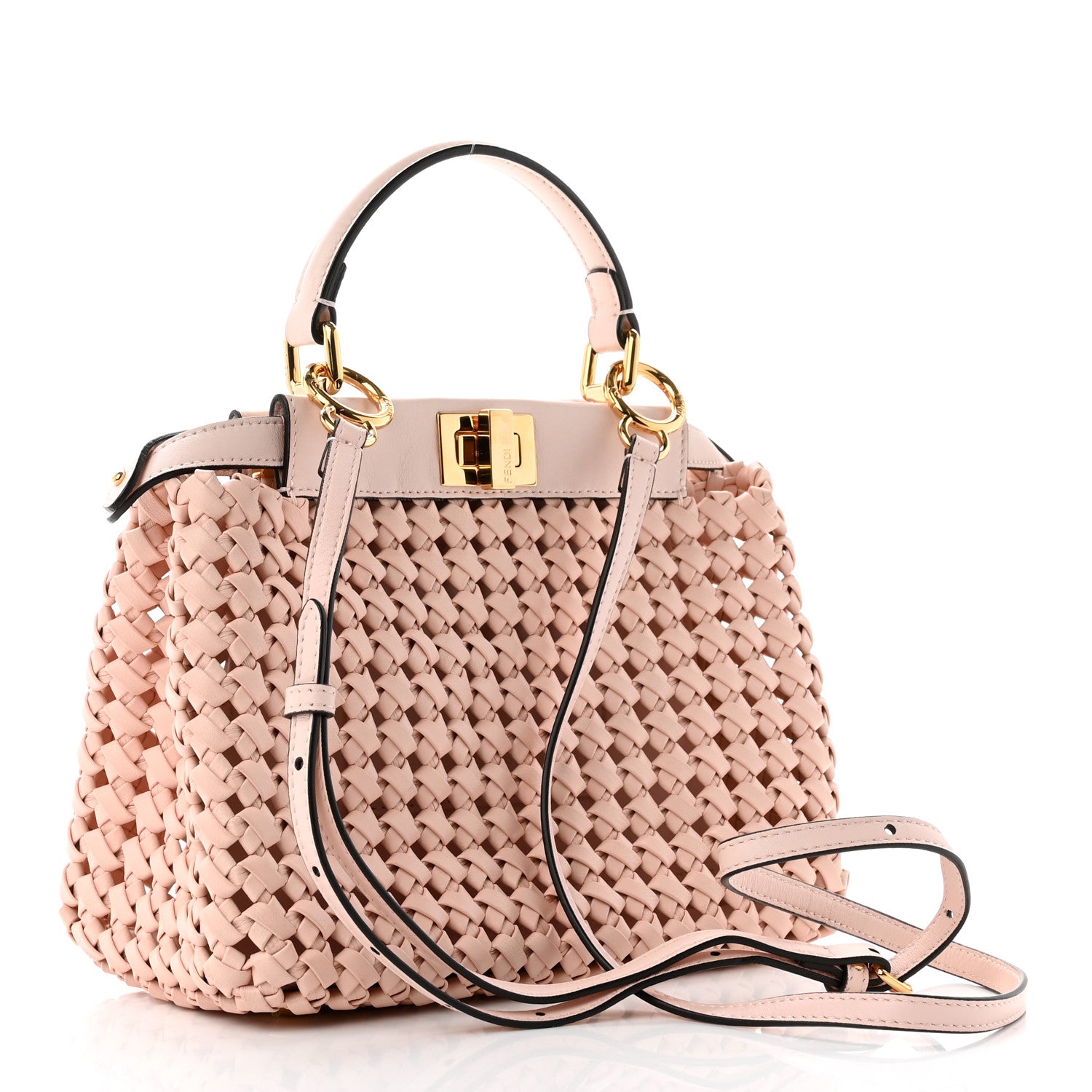 Fendi Nappa Woven Mini Peekaboo Iconic Satchel Rosa Confetto 3 of 11