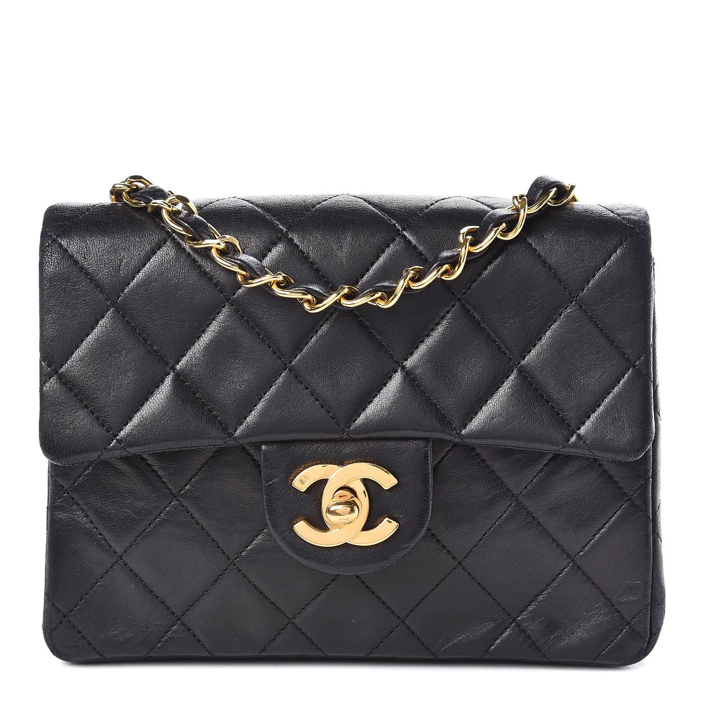 Lambskin Quilted Mini Square Flap Black