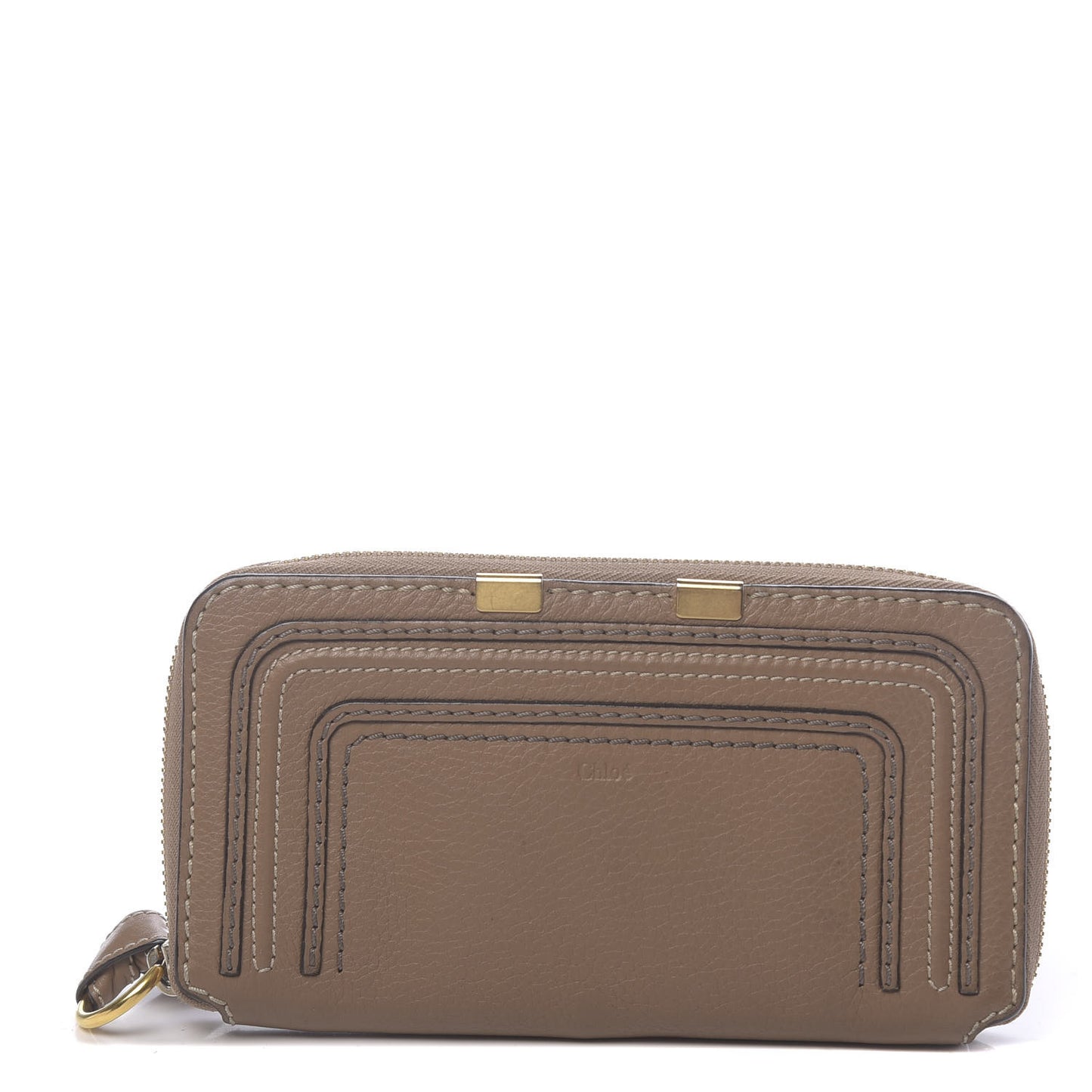 Grained Calfskin Marcie Long Zip Around Wallet Nut