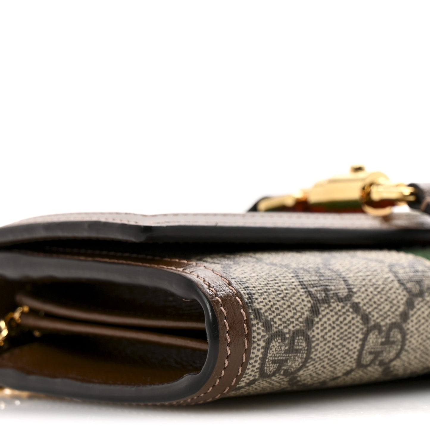 GG Supreme Monogram Azalea Calfskin Web Jackie 1961 Chain Wallet Beige Ebony Brown Sugar