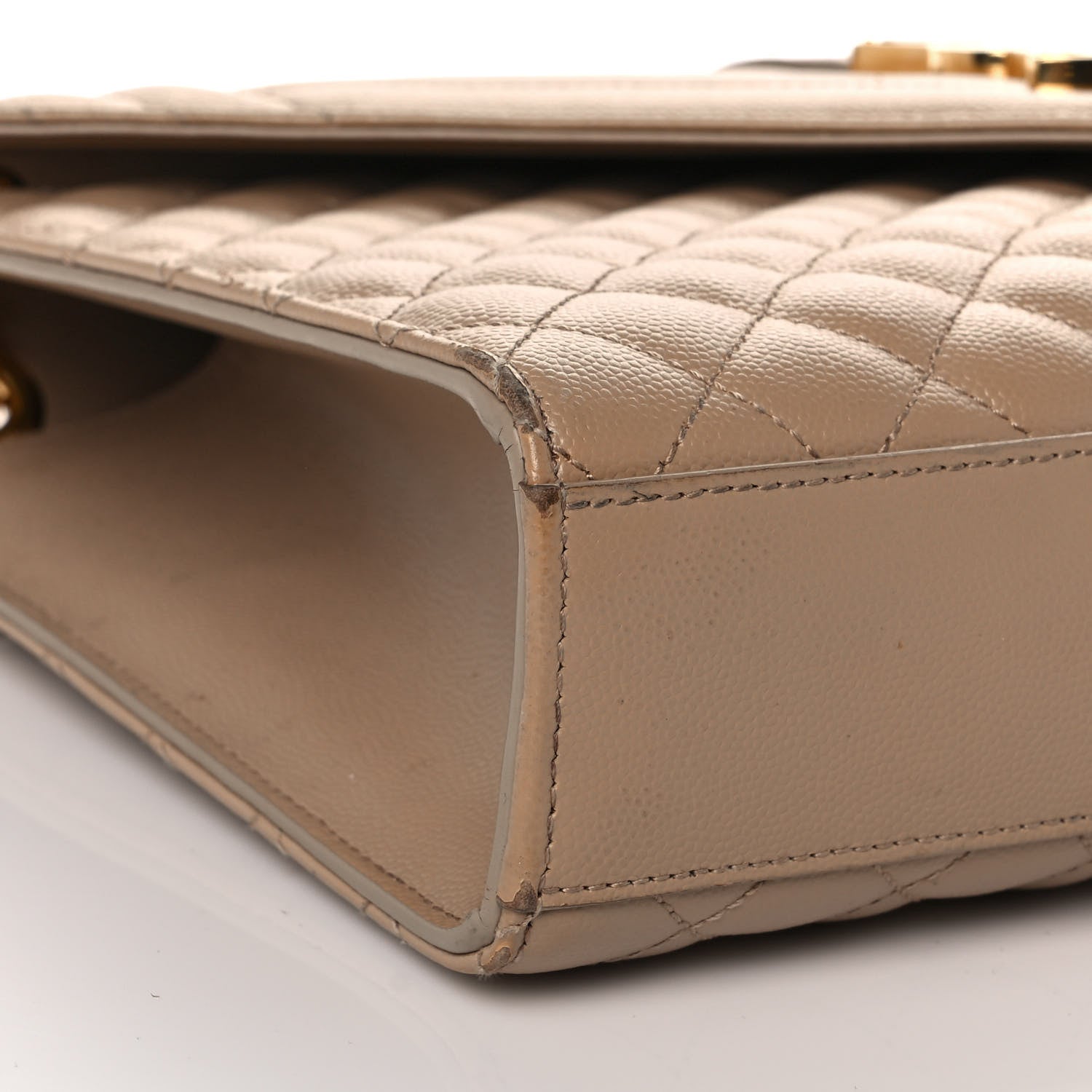 Saint Laurent Grain De Poudre Mixed Matelasse Large Triquilt Monogram Satchel Dak Beige 7 of 8