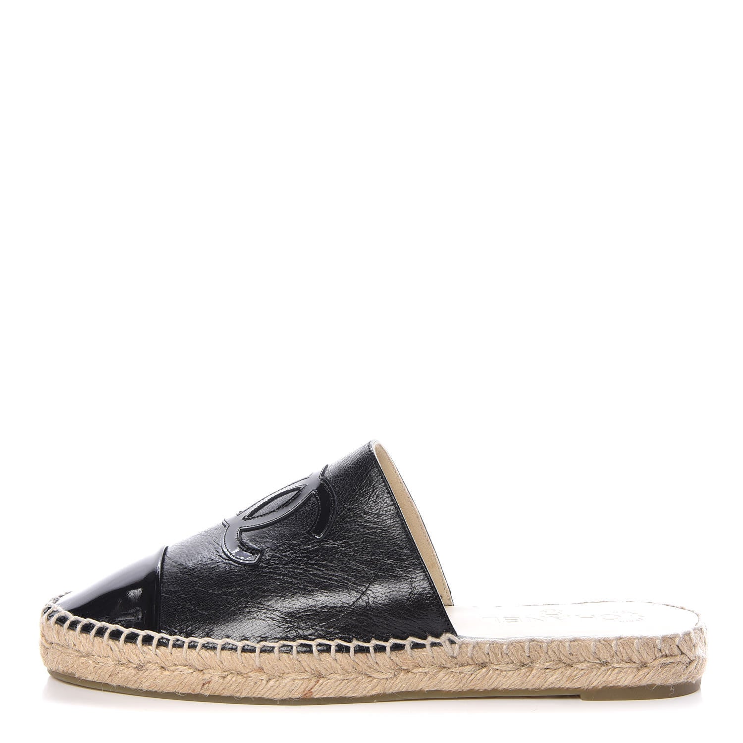 Chanel Goatskin Patent CC Espadrille Mules 40 Black 1 of 11
