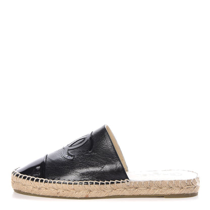 Chanel Goatskin Patent CC Espadrille Mules 40 Black 1 of 11