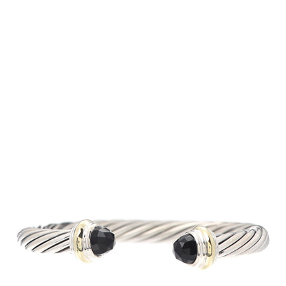 David Yurman Sterling Silver 14K Yellow Gold Black Onyx 7mm Cable Classics Bracelet 1 of 4