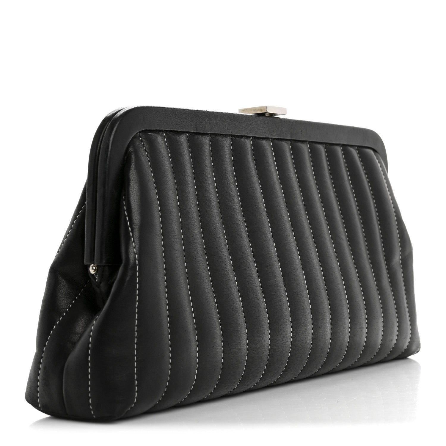 Chanel Lambskin Vertical Quilted Mademoiselle Clutch Black 3 of 10