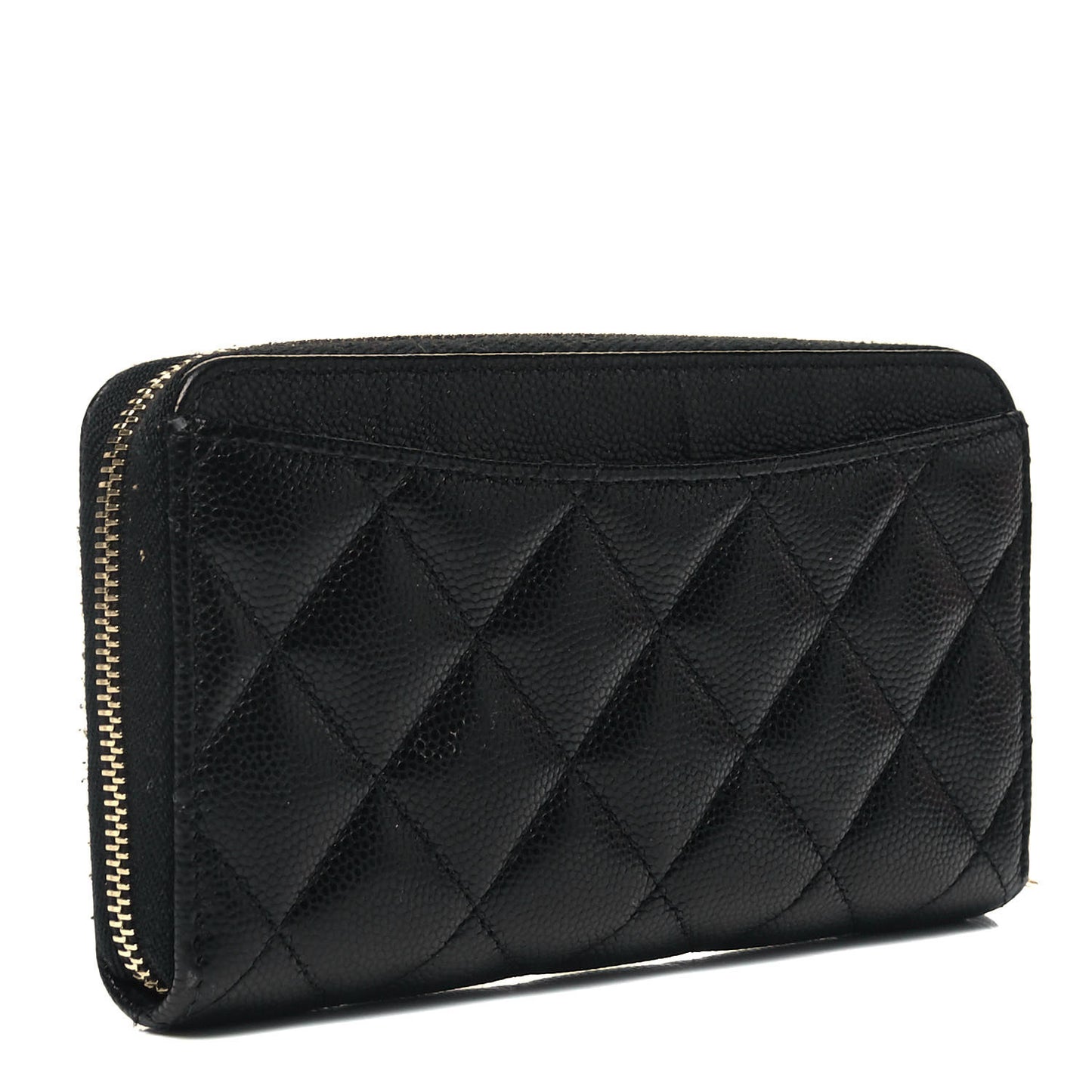 Caviar Quilted Small Zip Around Wallet Black