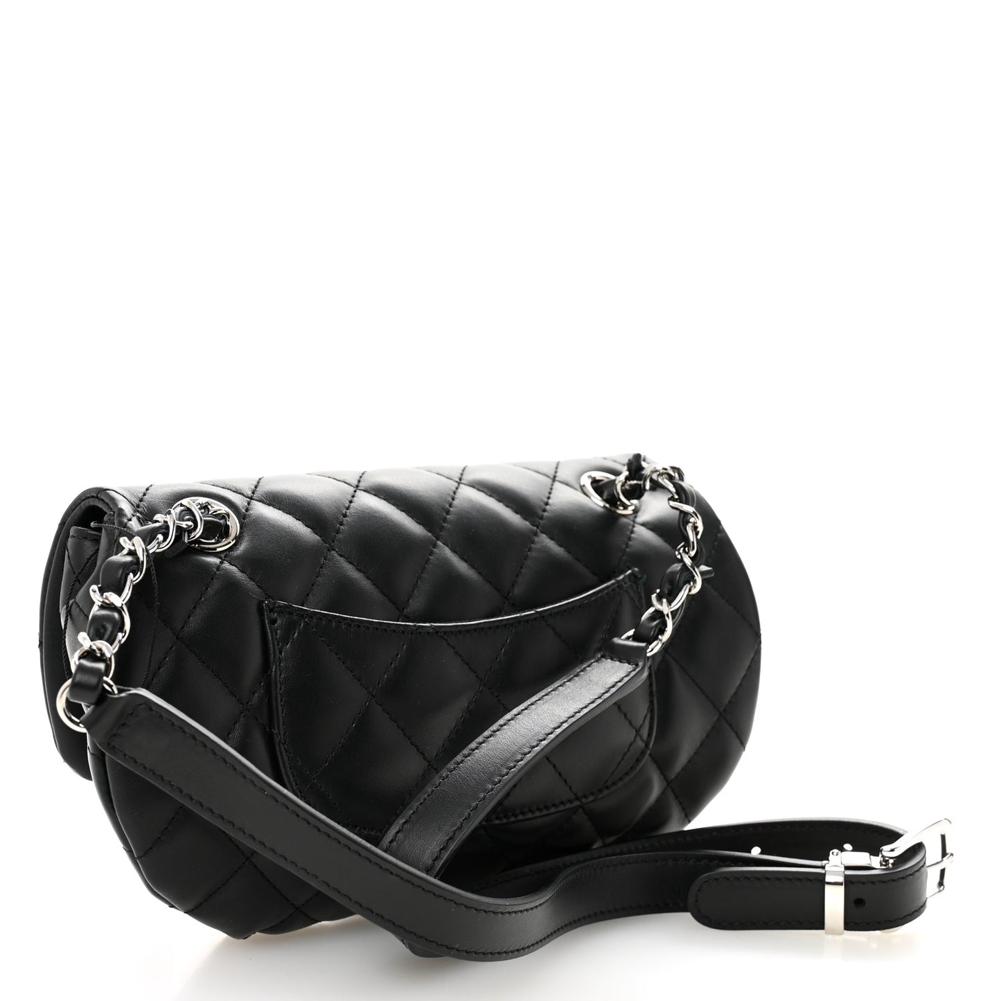 Calfskin Quilted CC Uniform Flap Belt Bag Black