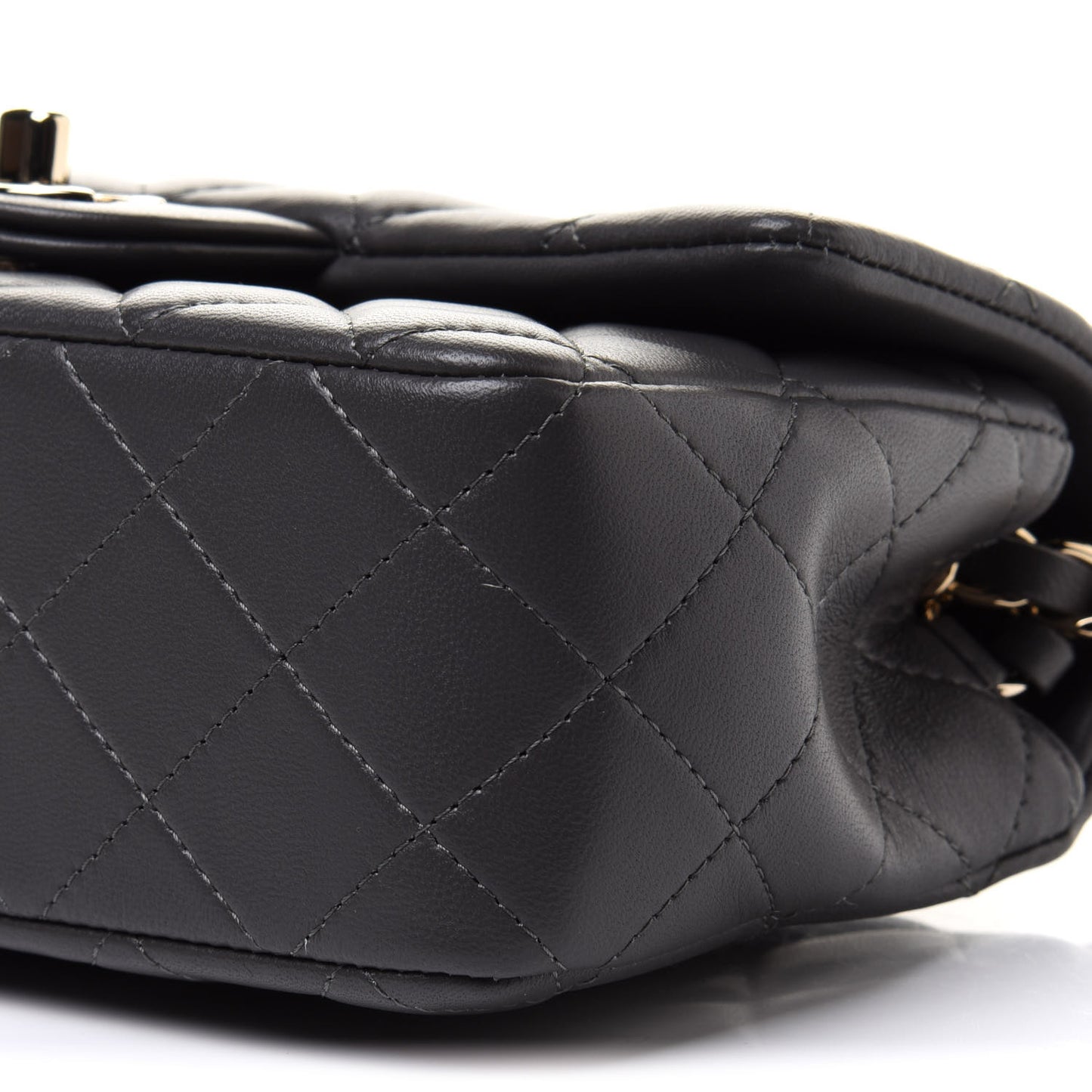 Lambskin Quilted Mini Rectangular Flap Dark Grey