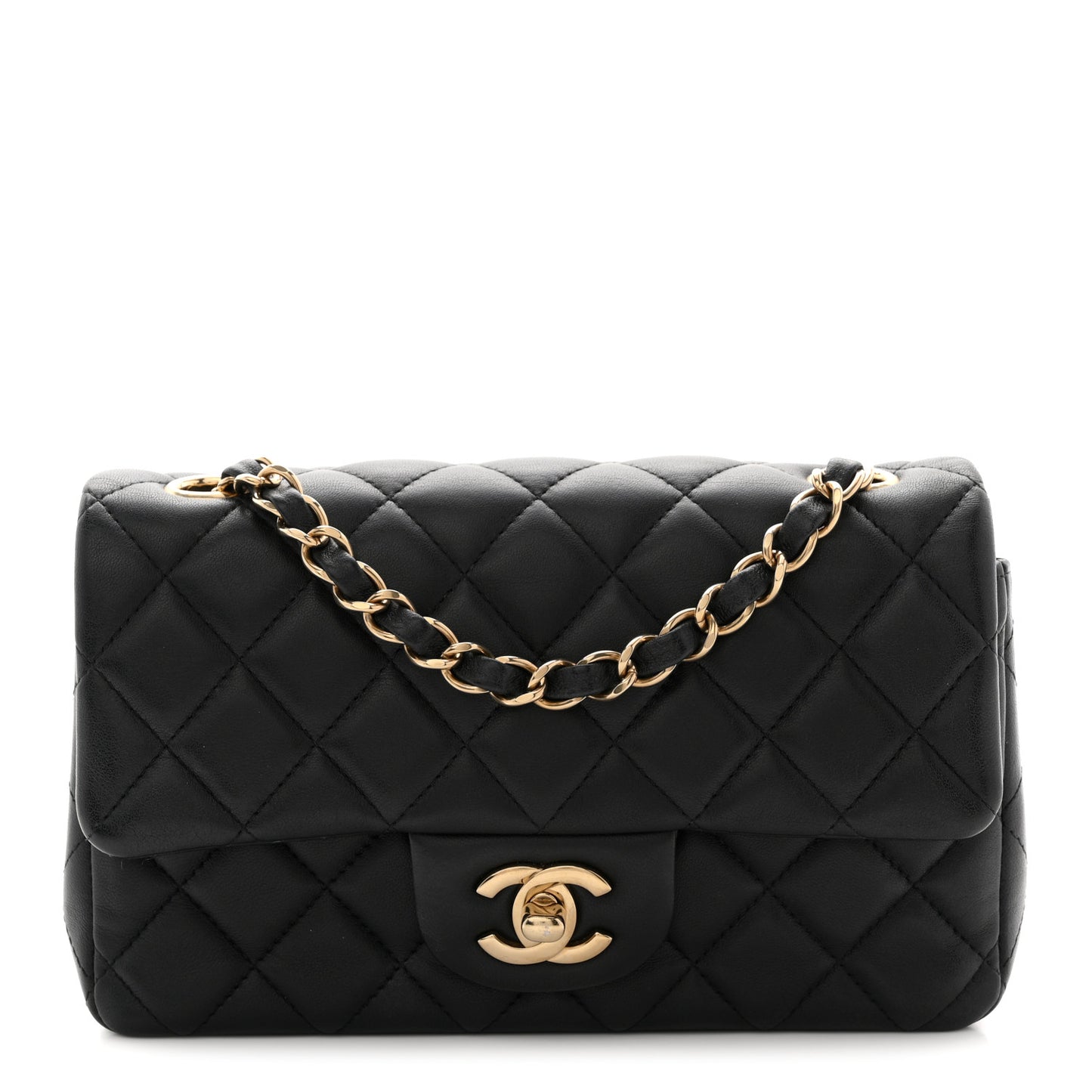 Lambskin Quilted Mini Rectangular Flap Black
