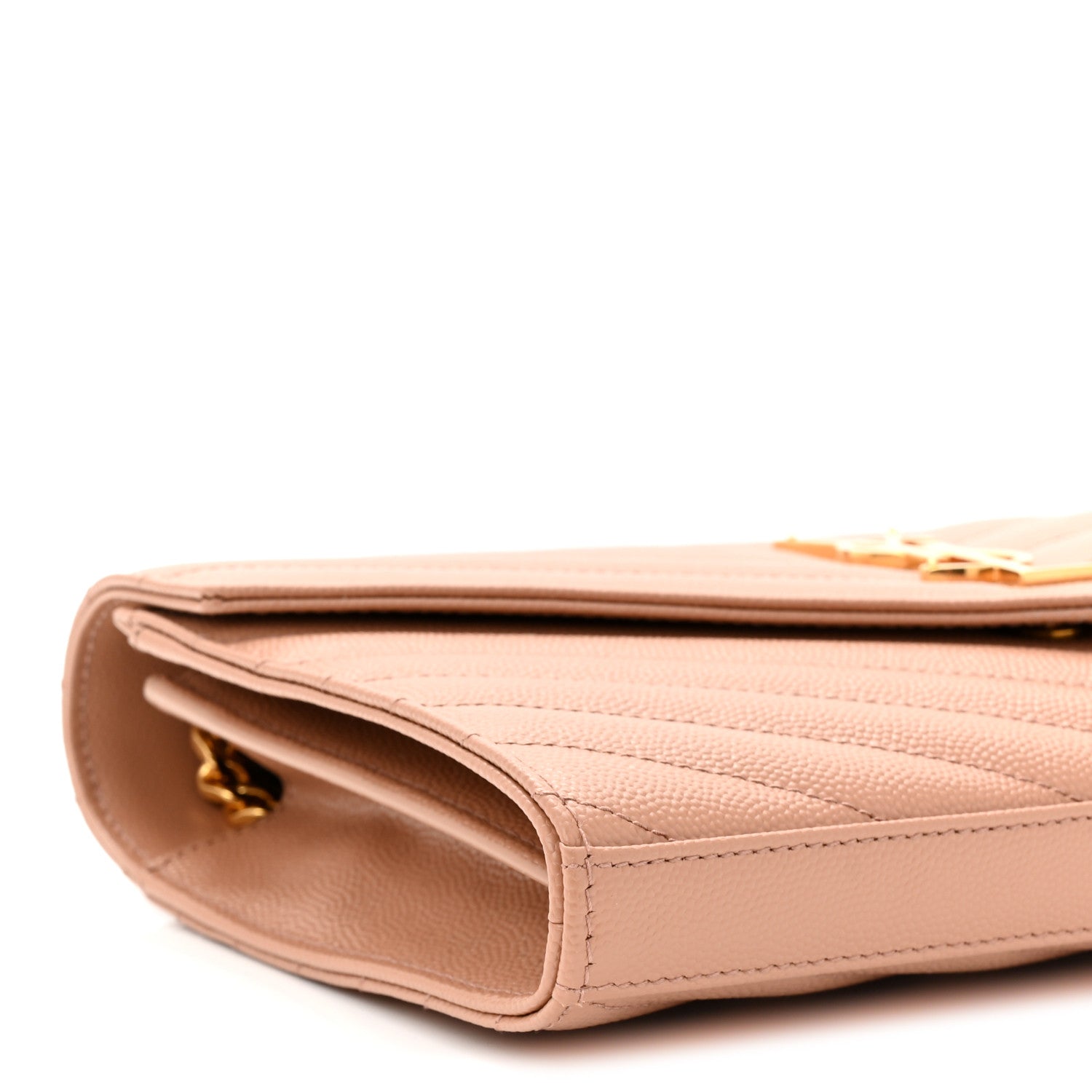 Saint Laurent Grain De Poudre Matelasse Chevron Monogram Chain Wallet Vintage Peach 8 of 9
