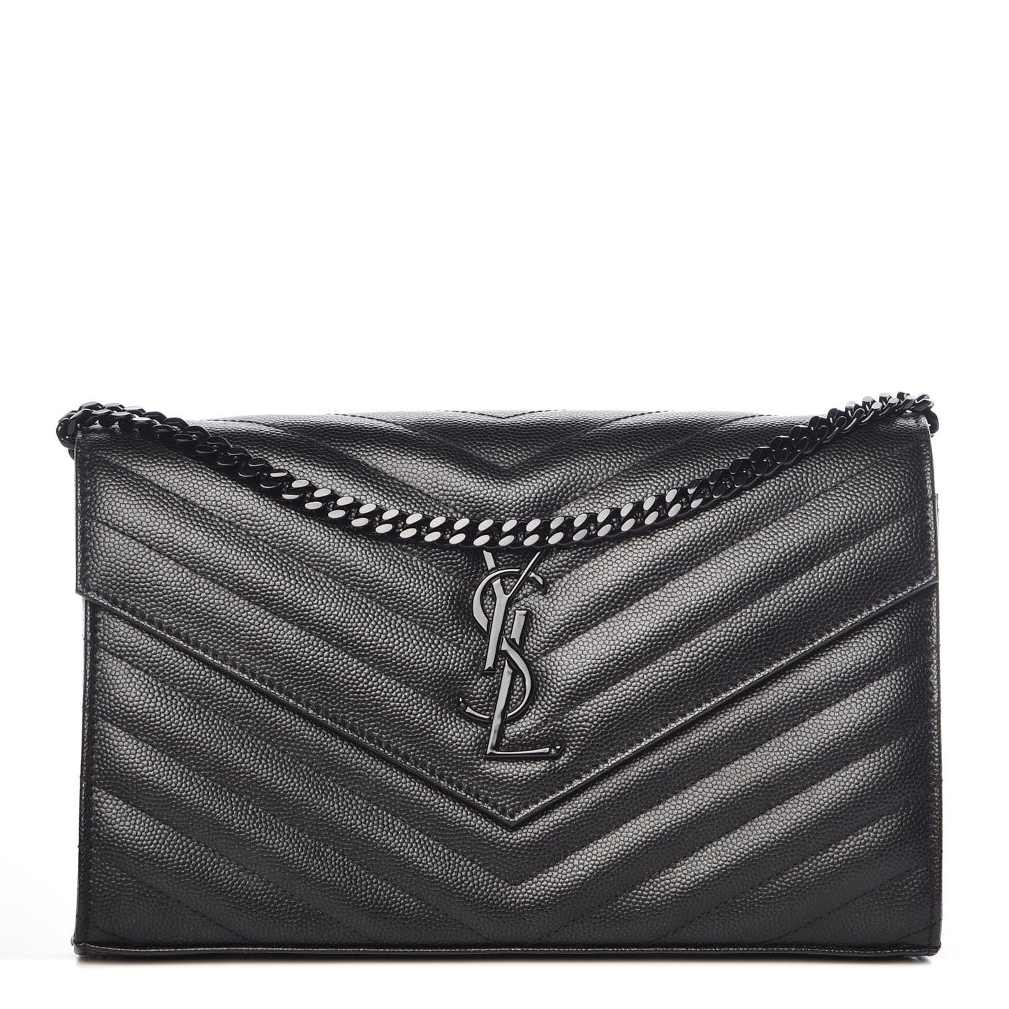 Grain De Poudre Matelasse Chevron Monogram Chain Wallet Black