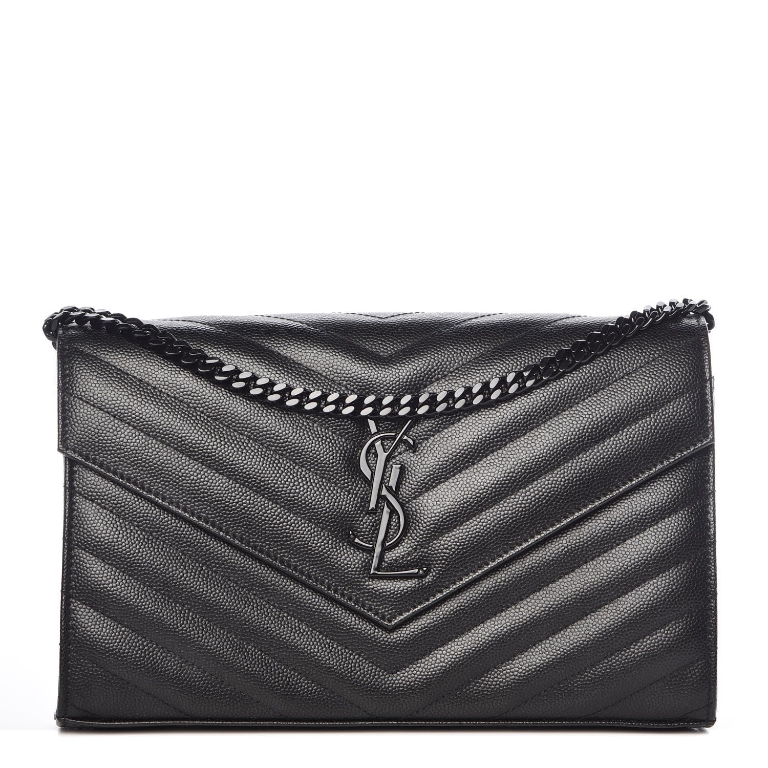Saint Laurent Grain De Poudre Matelasse Chevron Monogram Chain Wallet Black 1 of 11