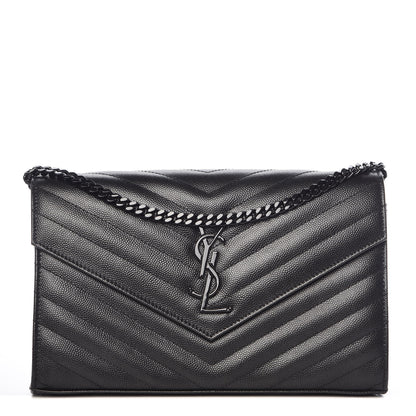 Saint Laurent Grain De Poudre Matelasse Chevron Monogram Chain Wallet Black 1 of 11