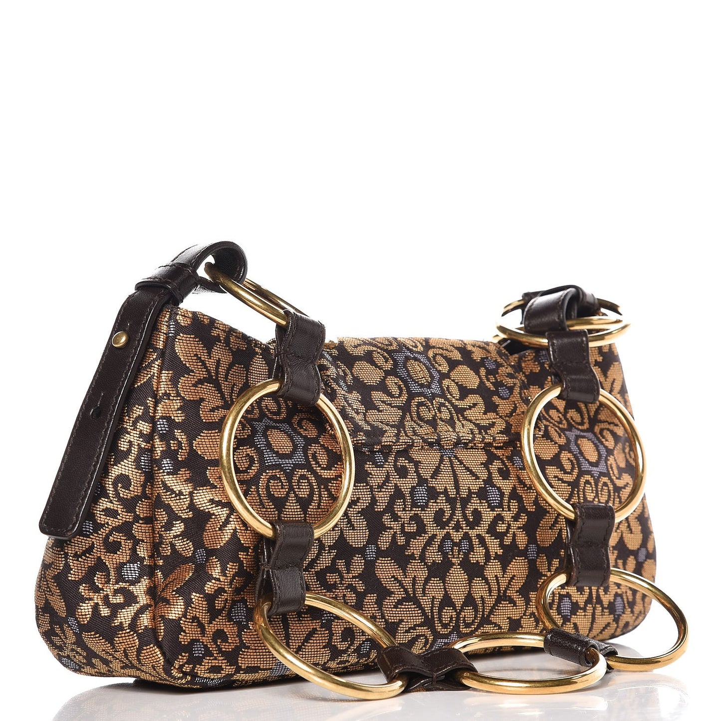 Brocade Floral Chain Link Shoulder Bag Gold Black