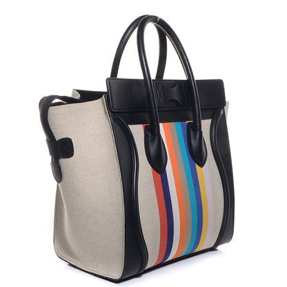 Celine Smooth Calfskin Striped Canvas Mini Luggage Multicolor 3 of 9