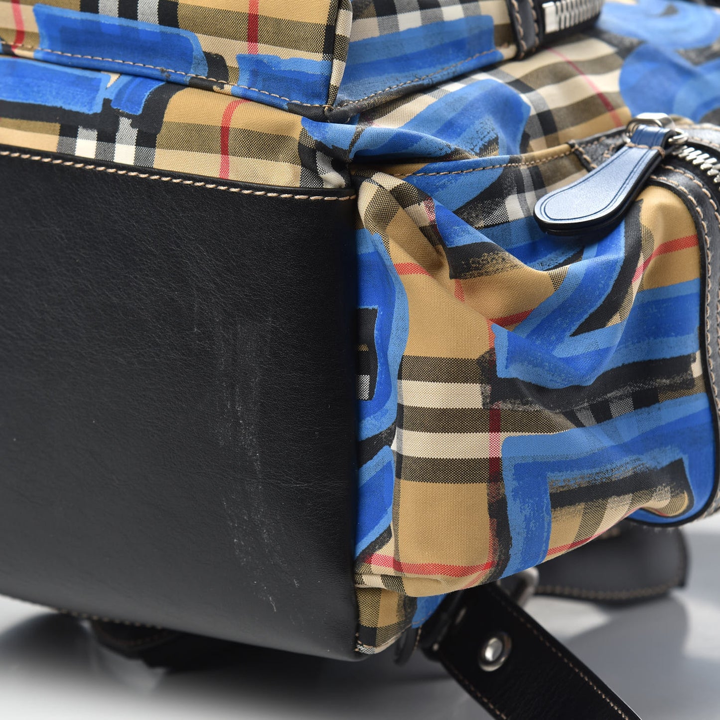 Vintage Check Graffiti Print Large Rucksack Backpack Blue Antique Yellow