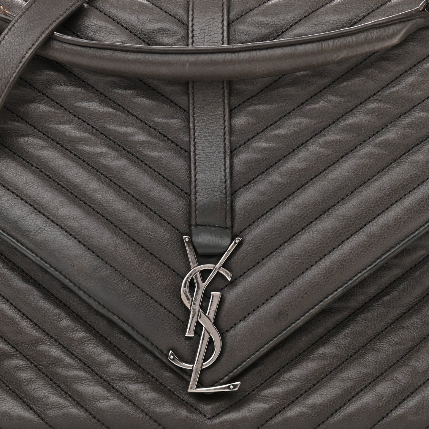 Sheepskin Matelasse Chevron Monogram Large College Satchel Dark Anthracite