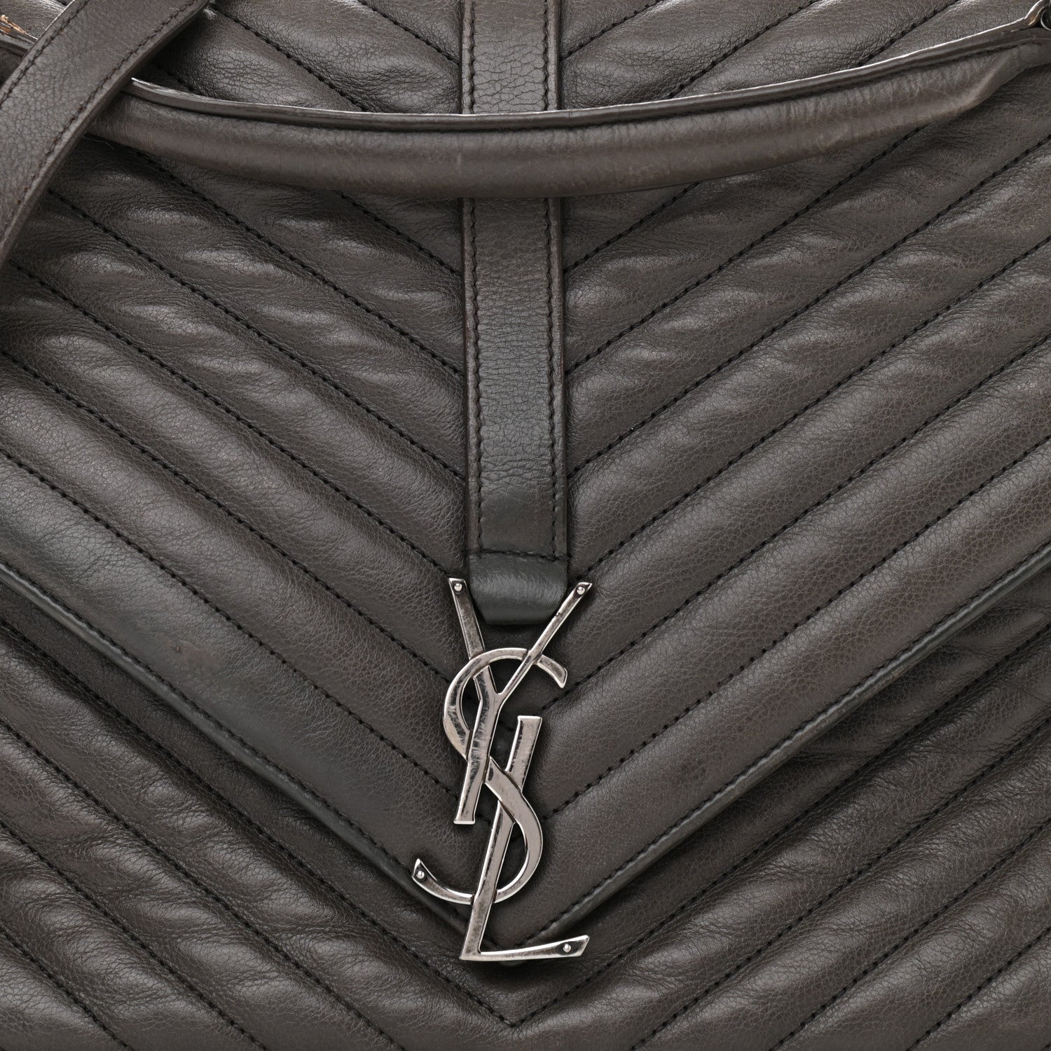 Saint Laurent Sheepskin Matelasse Chevron Monogram Large College Satchel Dark Anthracite 8 of 15