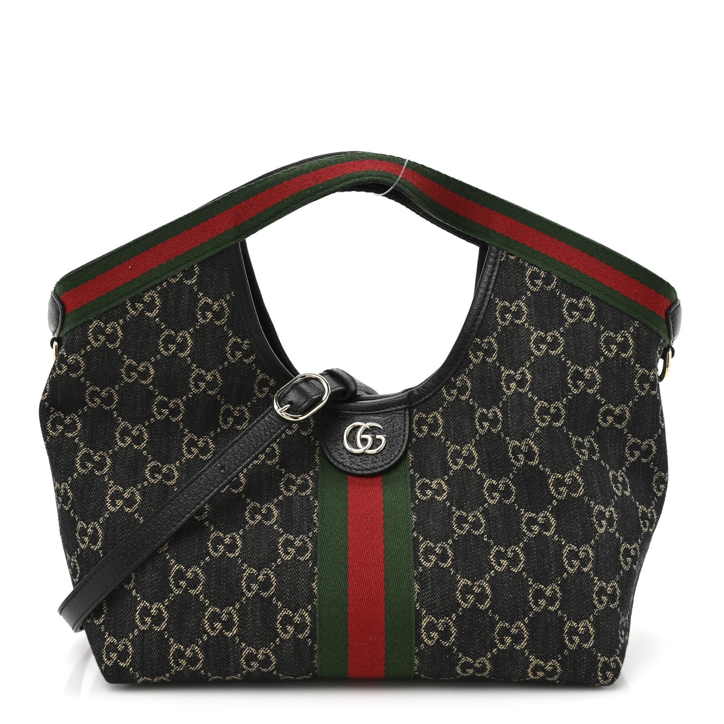 Denim GG Monogram Web Small Giglio Tote Black Ivory