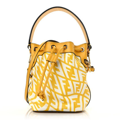 Fendi X SARAH COLEMAN Glazed Canvas Vitello King F is Fendi FF Vertigo Mini Mon Tresor Bucket Bag Mimosa White 1 of 16