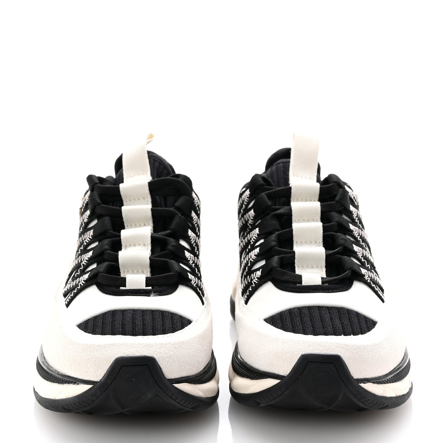Fabric Suede Calfskin Sneakers 36 White Black