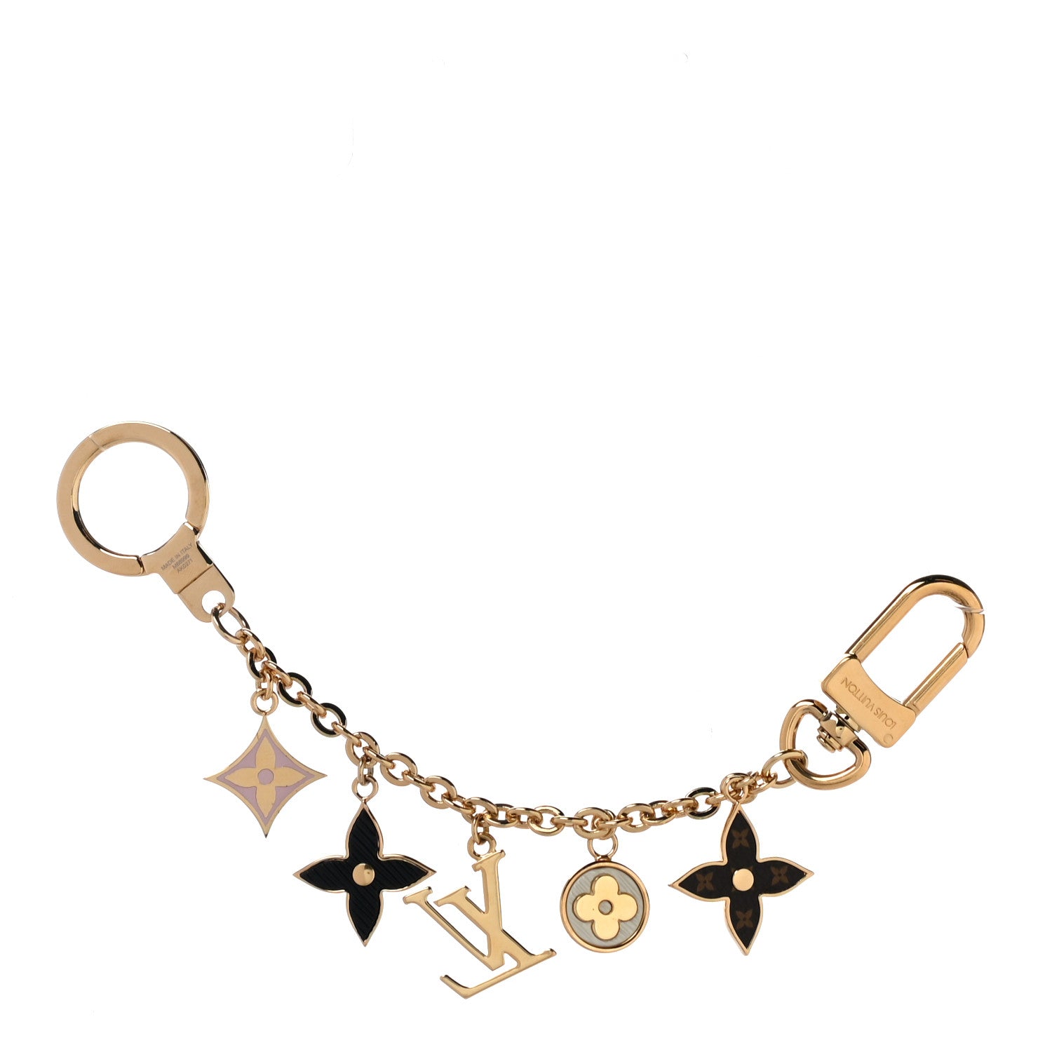 Louis Vuitton Brass Enamel Fleur De Monogram Bag Charm Chain Gold 3 of 3