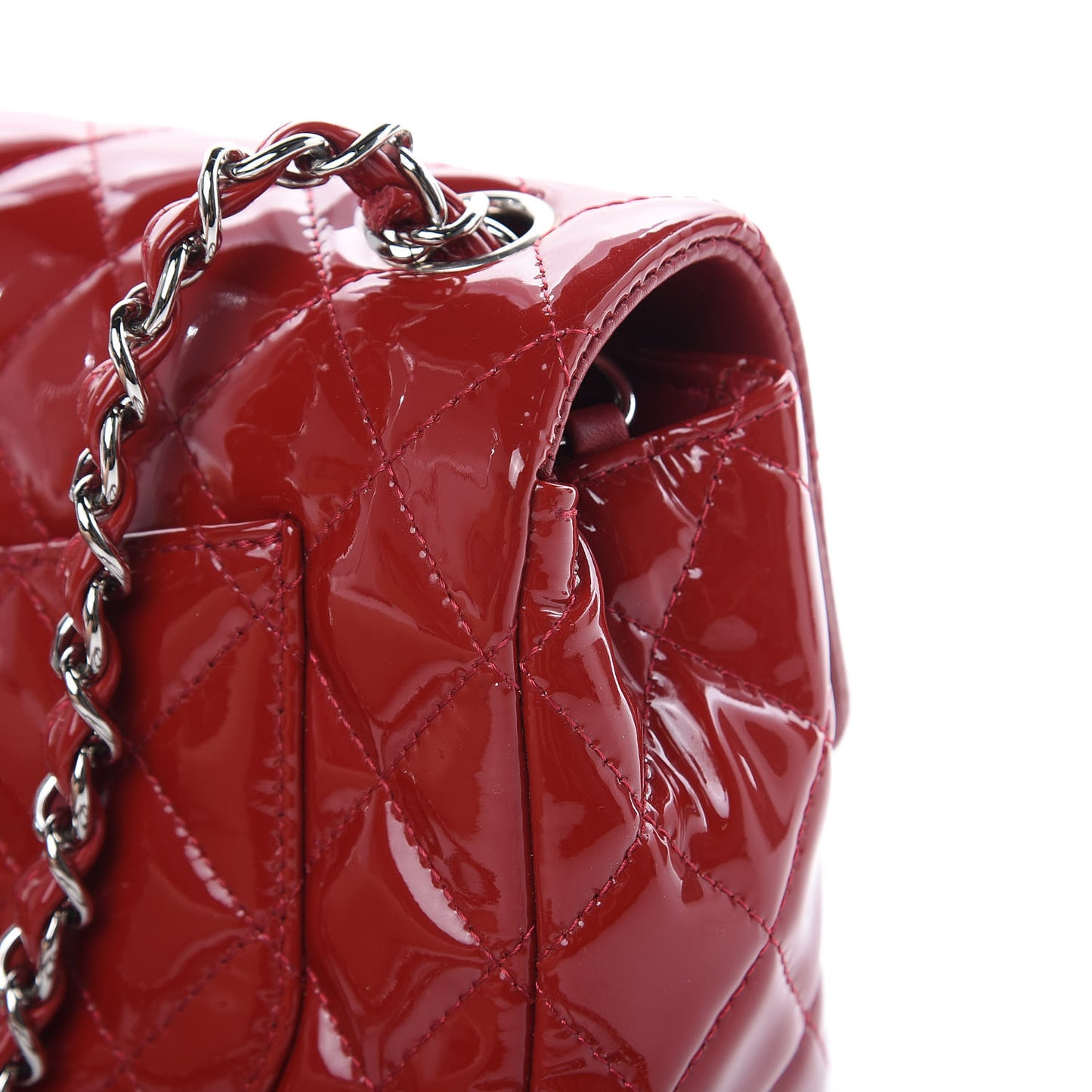 Patent Calfskin Quilted Mini Rectangular Flap Red