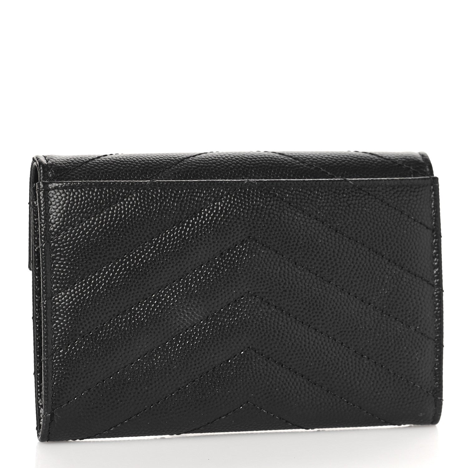 Saint Laurent Grain De Poudre Matelasse Chevron Small Monogram Envelope Wallet Black 3 of 8