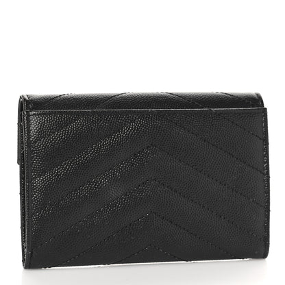 Saint Laurent Grain De Poudre Matelasse Chevron Small Monogram Envelope Wallet Black 3 of 8
