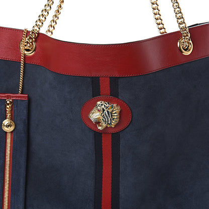 Gucci Suede Calfskin Large Rajah Chain Tote New Blue Romantic Cherry 6 of 8