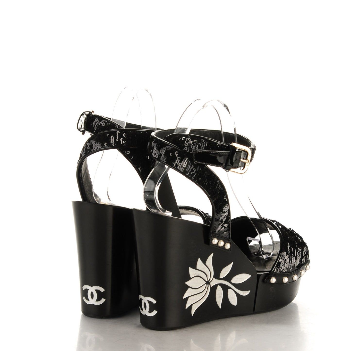 Sequin Wedge Sandals 41 Black