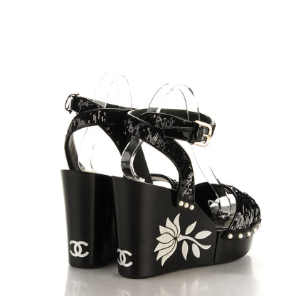 Chanel Sequin Wedge Sandals 41 Black 4 of 10