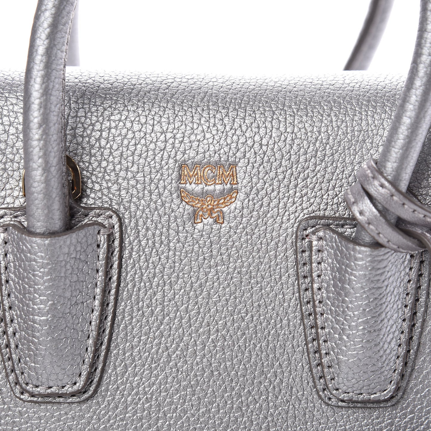 Metallic Grained Calfskin Mini Milla Tote Spike Silver