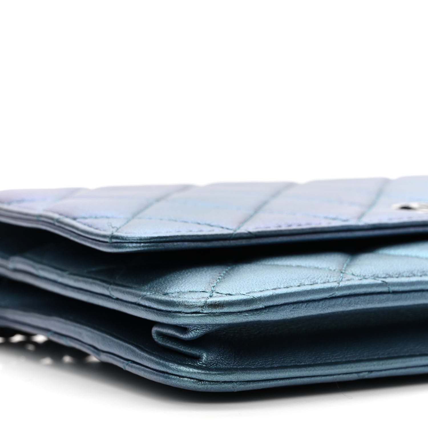 Chanel Metallic Lambskin Wallet On Chain WOC Turquoise 10 of 11